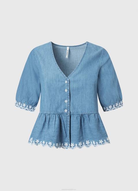 Pepe Jeans V-Neck Denim Blouse Women Blue Z22X369