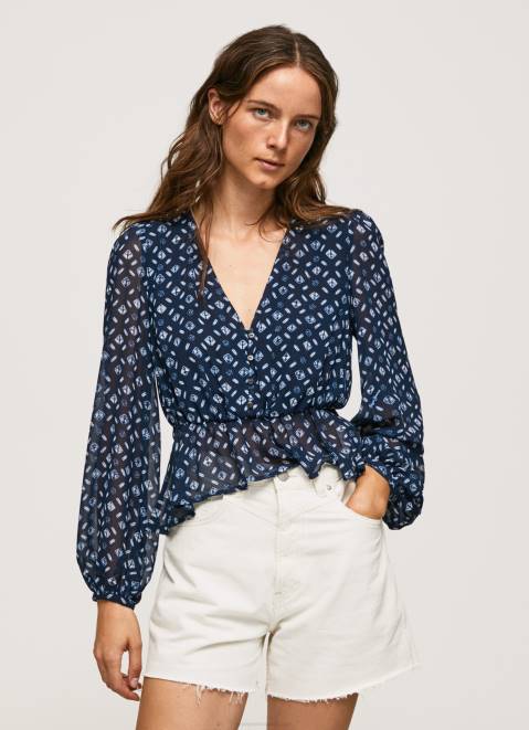 Pepe Jeans V-Neckline Cropped Fit Top Women Multi Z22X358