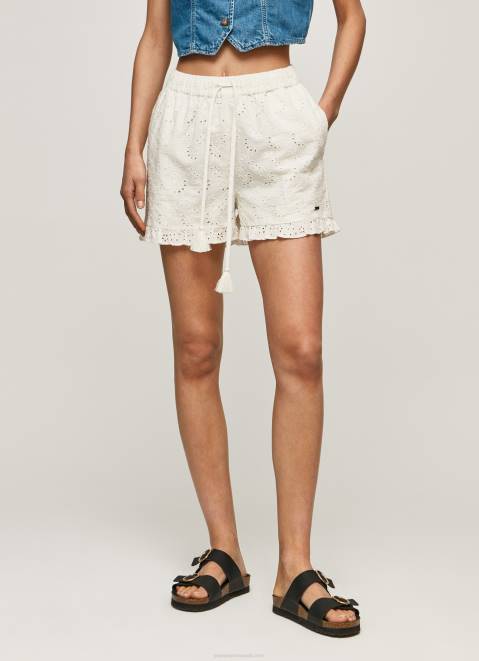 Pepe Jeans Cotton Shorts With Openwork Details Women White Z22X534