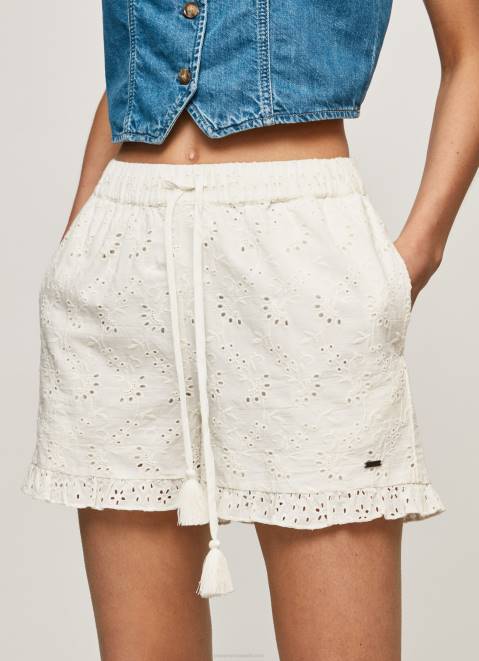 Pepe Jeans Cotton Shorts With Openwork Details Women White Z22X534