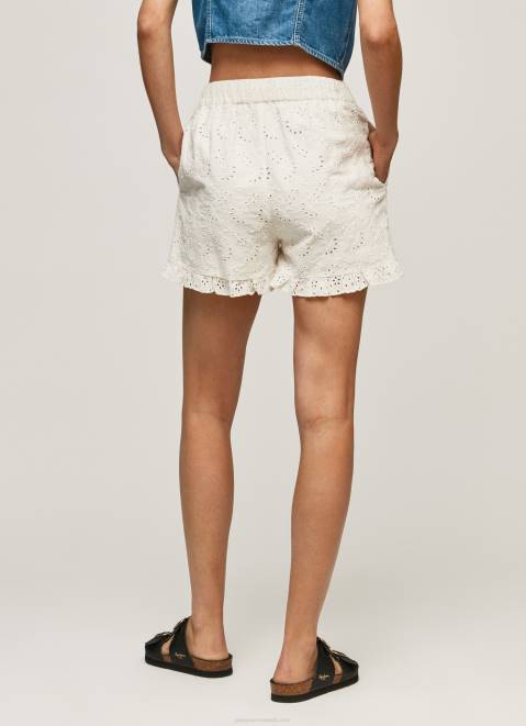 Pepe Jeans Cotton Shorts With Openwork Details Women White Z22X534