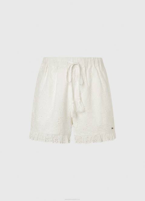 Pepe Jeans Cotton Shorts With Openwork Details Women White Z22X534