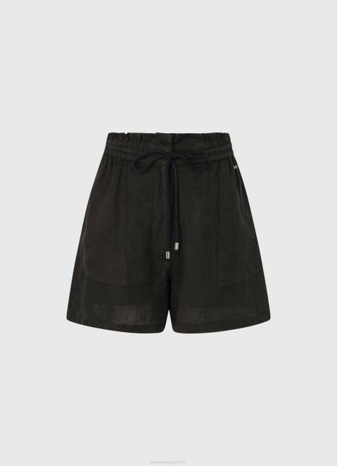 Pepe Jeans Paper Bag Linen Shorts Women Black Z22X489