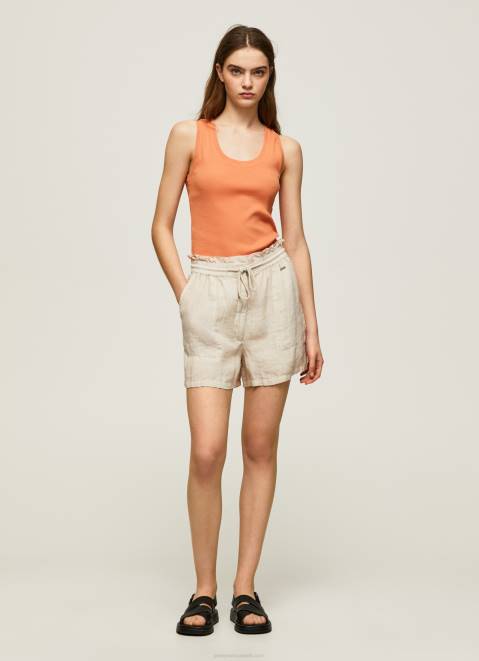 Pepe Jeans Paper Bag Linen Shorts Women Stone Z22X490