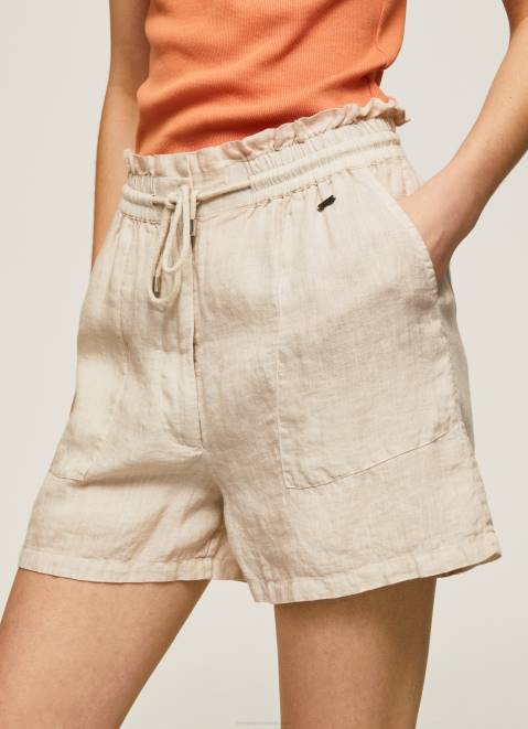 Pepe Jeans Paper Bag Linen Shorts Women Stone Z22X490