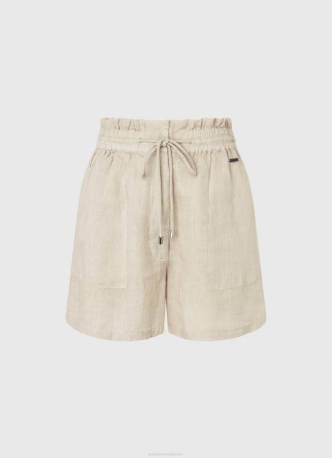 Pepe Jeans Paper Bag Linen Shorts Women Stone Z22X490