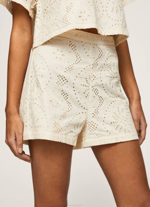 Pepe Jeans Shorts With Openwork Details Women Buttermilk Z22X530