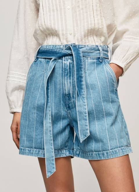 Pepe Jeans Striped Print Denim Shorts Women Denim Z22X478