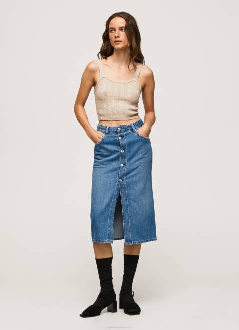 Pepe Jeans Cotton Denim Midi Skirt Women Denim Z22X100