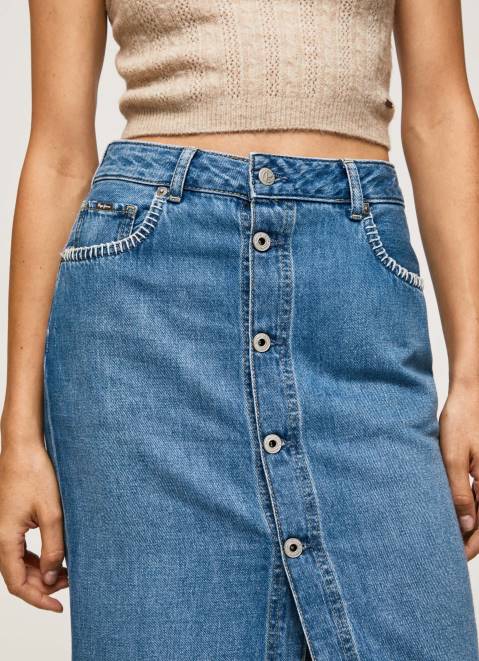 Pepe Jeans Cotton Denim Midi Skirt Women Denim Z22X100