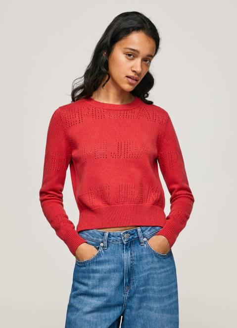 Pepe Jeans Cotton Jersey With Openwork Details Women Studio Red Z22X259