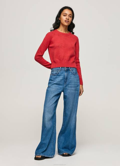 Pepe Jeans Cotton Jersey With Openwork Details Women Studio Red Z22X259