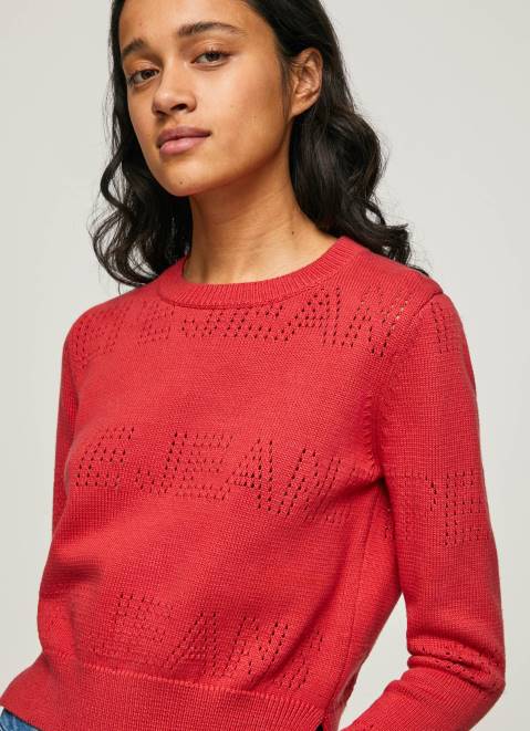 Pepe Jeans Cotton Jersey With Openwork Details Women Studio Red Z22X259