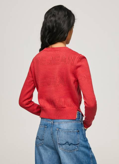 Pepe Jeans Cotton Jersey With Openwork Details Women Studio Red Z22X259