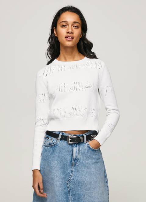 Pepe Jeans Cotton Jersey With Openwork Details Women White Z22X260