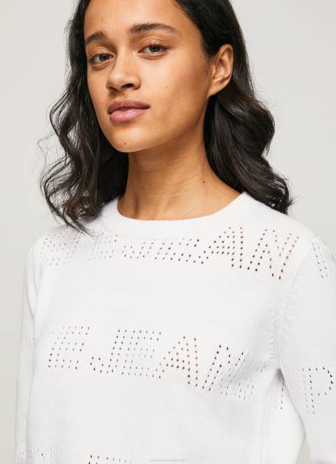 Pepe Jeans Cotton Jersey With Openwork Details Women White Z22X260