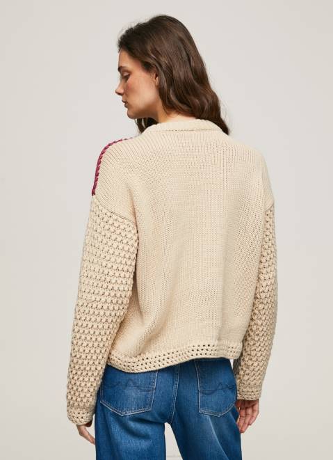 Pepe Jeans Crochet Perkins Neck Jersey Women Buff Z22X246