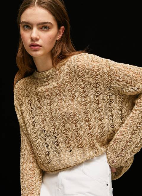 Pepe Jeans Cropped Knit Openwork Cardigan Women Stone Z22X233