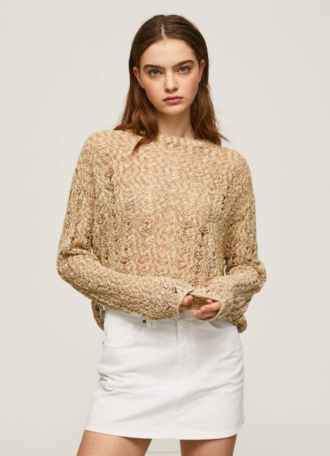 Pepe Jeans Cropped Knit Openwork Cardigan Women Stone Z22X233