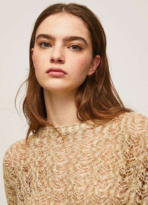 Pepe Jeans Cropped Knit Openwork Cardigan Women Stone Z22X233