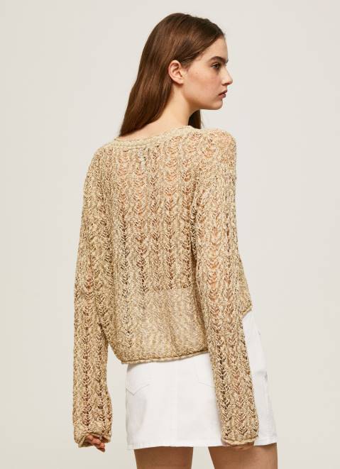 Pepe Jeans Cropped Knit Openwork Cardigan Women Stone Z22X233