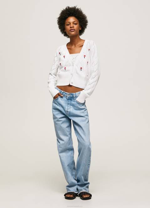 Pepe Jeans Embroidered Flower Cotton Cardigan Women White Z22X231