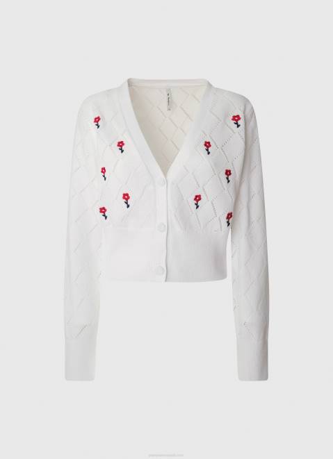 Pepe Jeans Embroidered Flower Cotton Cardigan Women White Z22X231