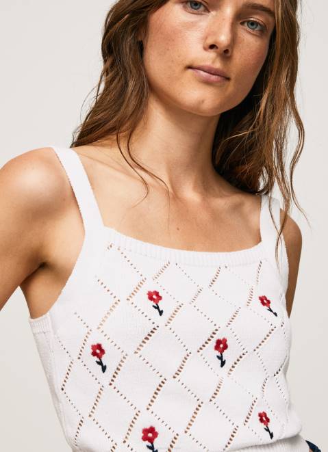 Pepe Jeans Embroidered Flower Cotton Top Women White Z22X232