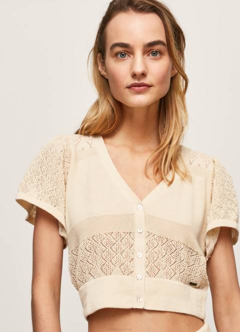 Pepe Jeans Fine Knit Openwork Cardigan Women Buttermilk Z22X265