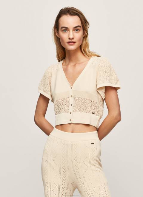 Pepe Jeans Fine Knit Openwork Cardigan Women Buttermilk Z22X265