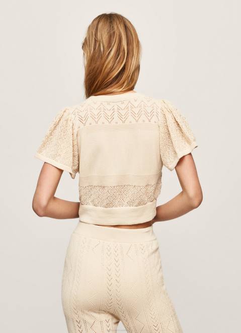 Pepe Jeans Fine Knit Openwork Cardigan Women Buttermilk Z22X265