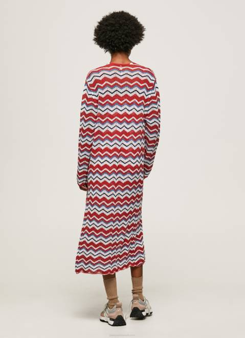 Pepe Jeans Long Cardigan With Zig-Zag Print Women Studio Red Z22X225