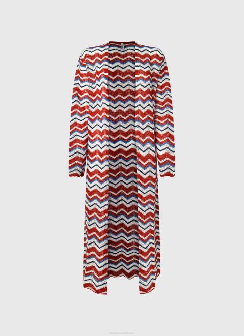 Pepe Jeans Long Cardigan With Zig-Zag Print Women Studio Red Z22X225