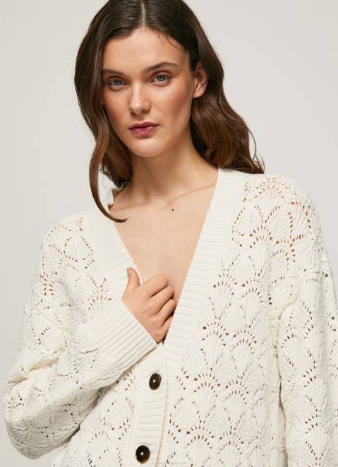 Pepe Jeans Openwork Cardigan With V Neckline Women Mousse Z22X230