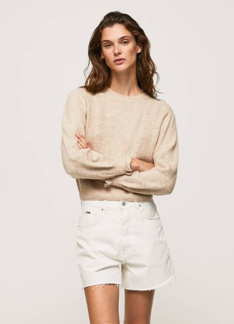 Pepe Jeans Openwork Round Neck Jersey Women Buff Z22X244