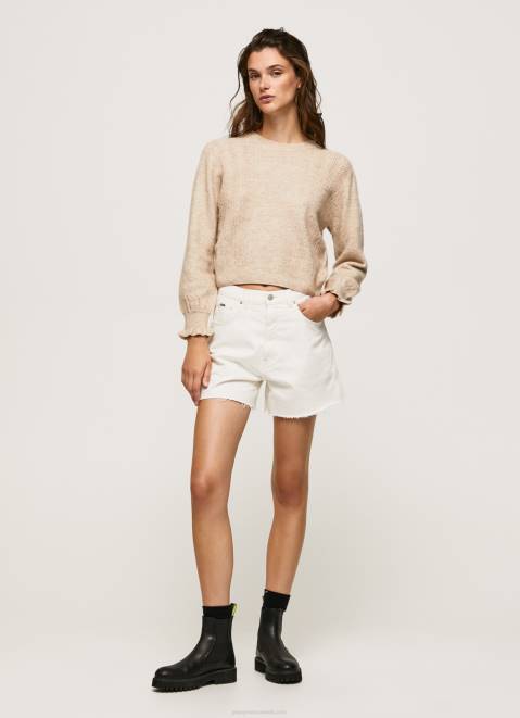 Pepe Jeans Openwork Round Neck Jersey Women Buff Z22X244