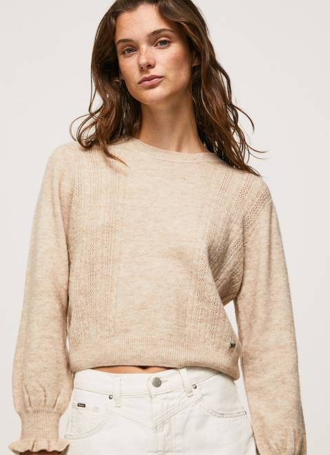 Pepe Jeans Openwork Round Neck Jersey Women Buff Z22X244