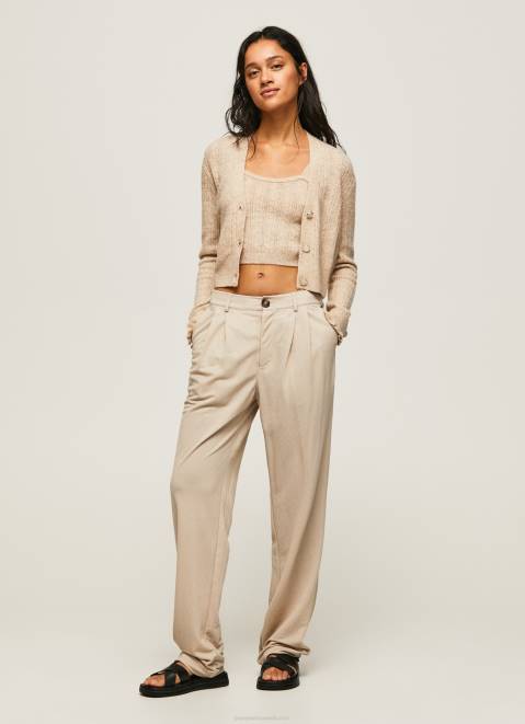 Pepe Jeans Openwork V Neck Cardigan Women Buff Z22X243