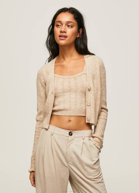 Pepe Jeans Openwork V Neck Cardigan Women Buff Z22X243