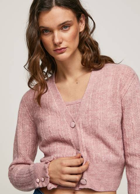 Pepe Jeans Openwork V Neck Cardigan Women Cloudy Pink Z22X248