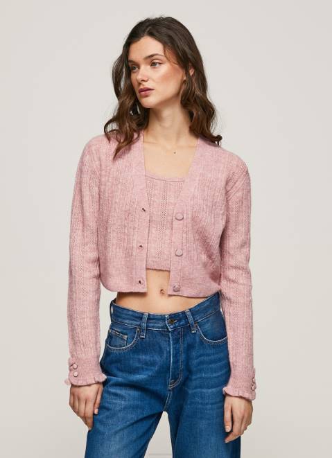 Pepe Jeans Openwork V Neck Cardigan Women Cloudy Pink Z22X248