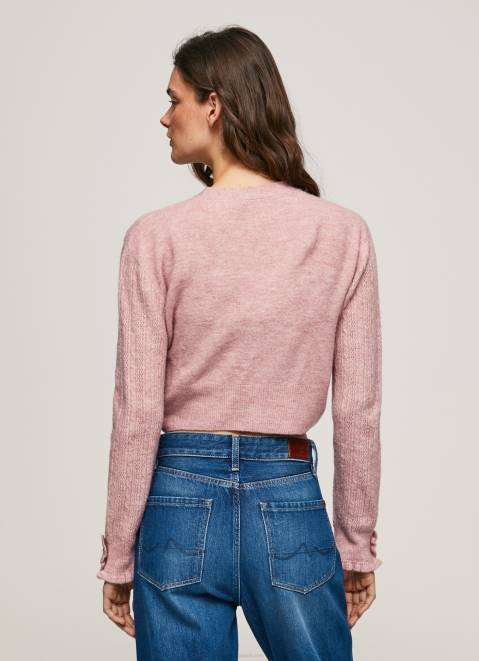 Pepe Jeans Openwork V Neck Cardigan Women Cloudy Pink Z22X248