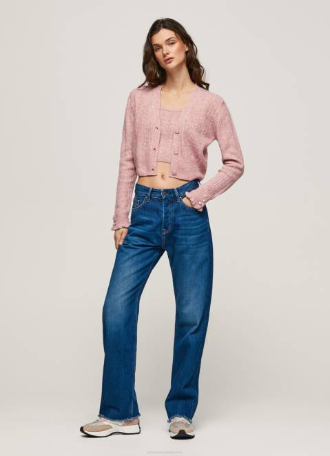 Pepe Jeans Openwork V Neck Cardigan Women Cloudy Pink Z22X248