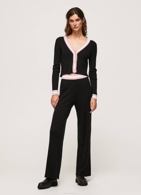 Pepe Jeans Ribbed V Neck Cardigan Women Black Z22X264