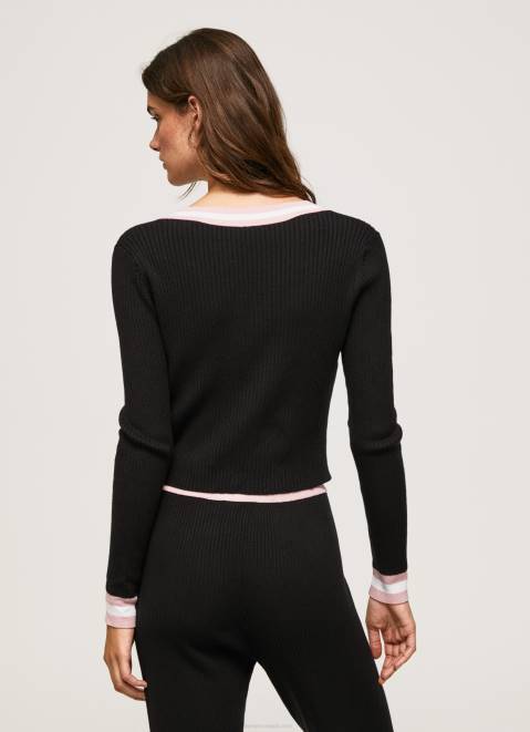 Pepe Jeans Ribbed V Neck Cardigan Women Black Z22X264
