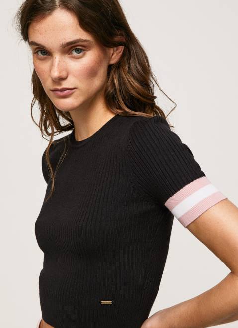 Pepe Jeans Short Sleeved Round Neck Top Women Black Z22X263