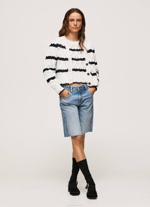 Pepe Jeans Striped Pattern Openwork Cardigan Women Mousse Z22X252