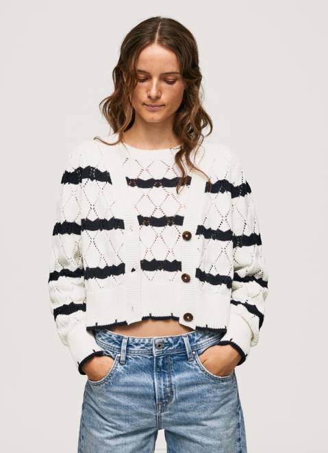 Pepe Jeans Striped Pattern Openwork Cardigan Women Mousse Z22X252