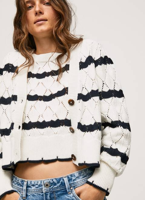 Pepe Jeans Striped Pattern Openwork Cardigan Women Mousse Z22X252