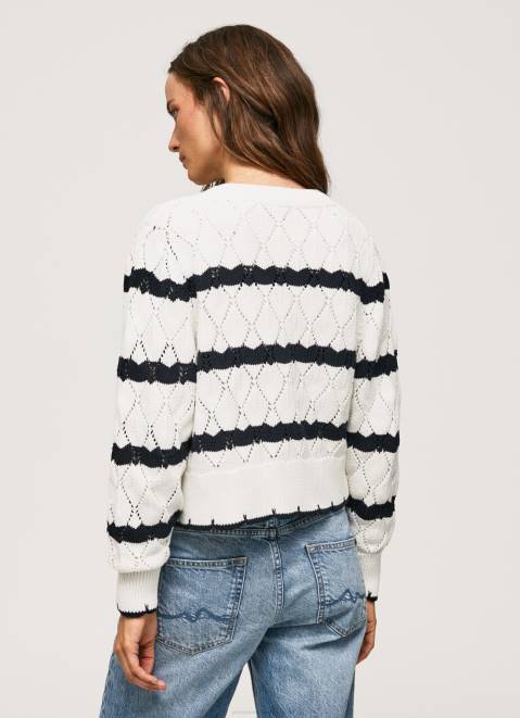Pepe Jeans Striped Pattern Openwork Cardigan Women Mousse Z22X252
